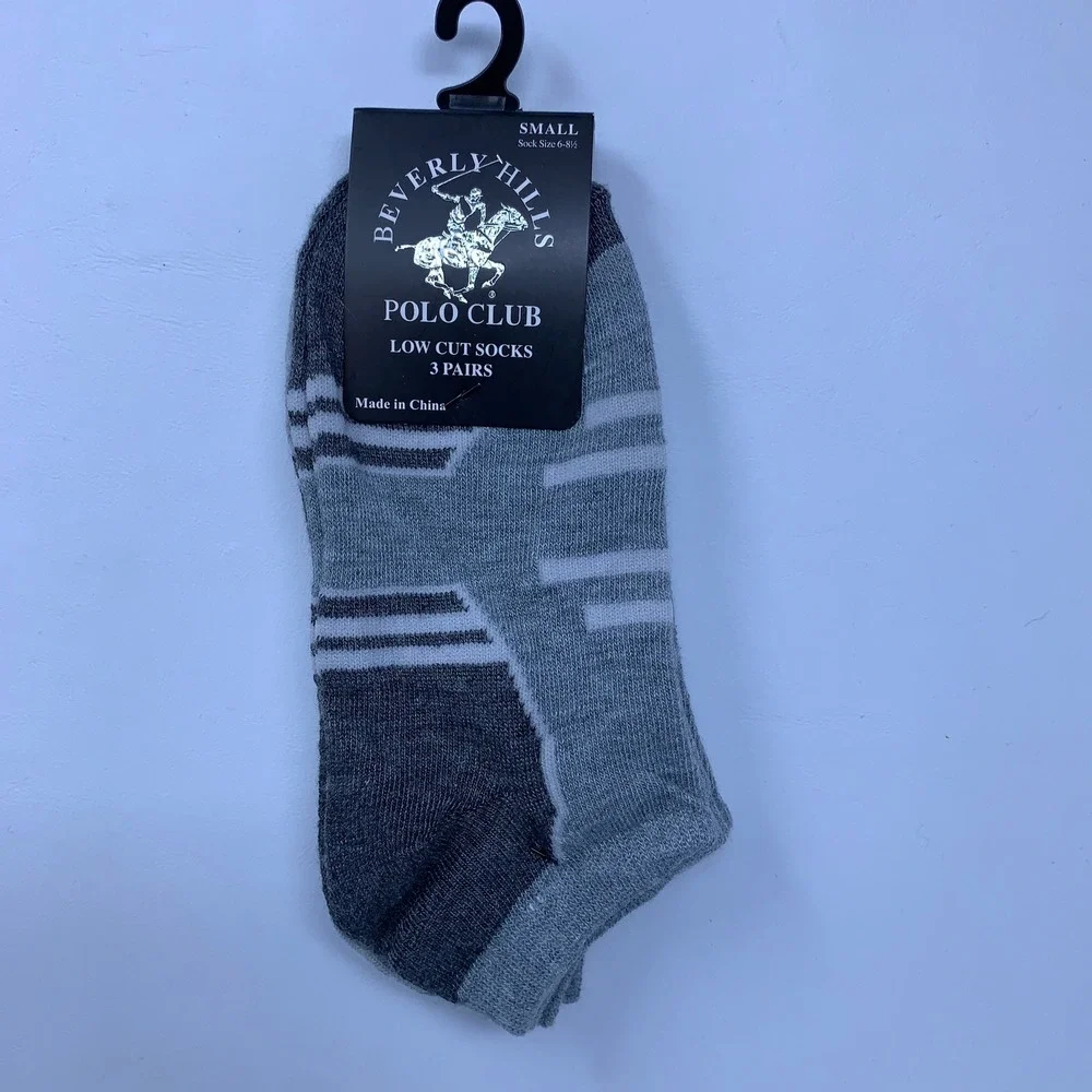 Beverly Hills Polo Club Boys Girls Small Grey Striped Low Cut Socks 3 Pairs NWT